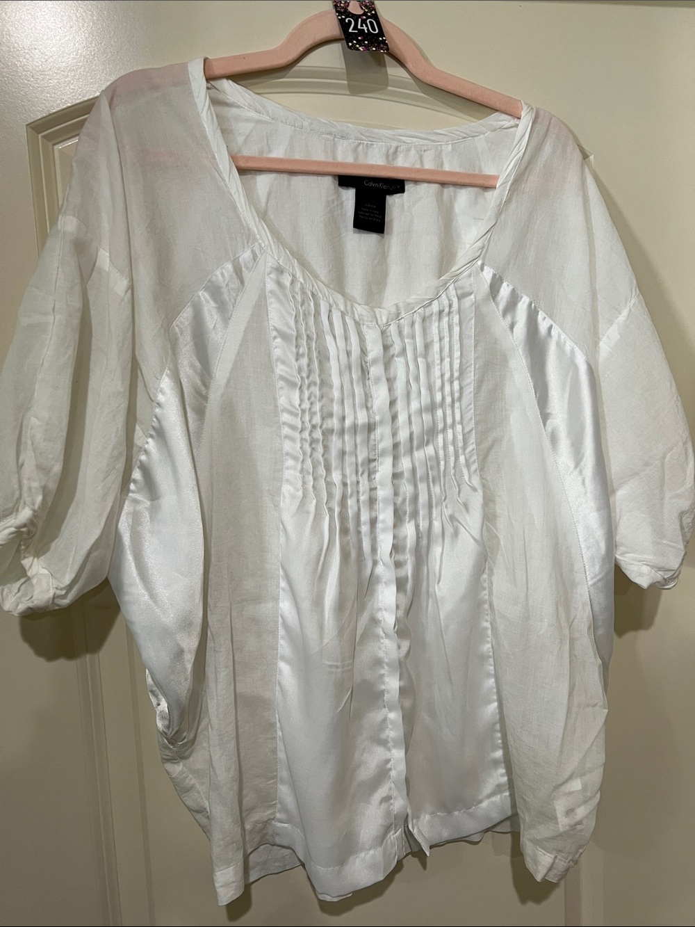 Calvin Klein Jeans White Pintuck Button-Down Blouse H240